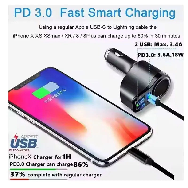 Y&D USB Car Charger Adapter 4 in 1: 36W Dual USB Quick Charge, Waterproof 12V Splitter, Fast EV Charger & Cigarette Lighter for Automobile - Image 3